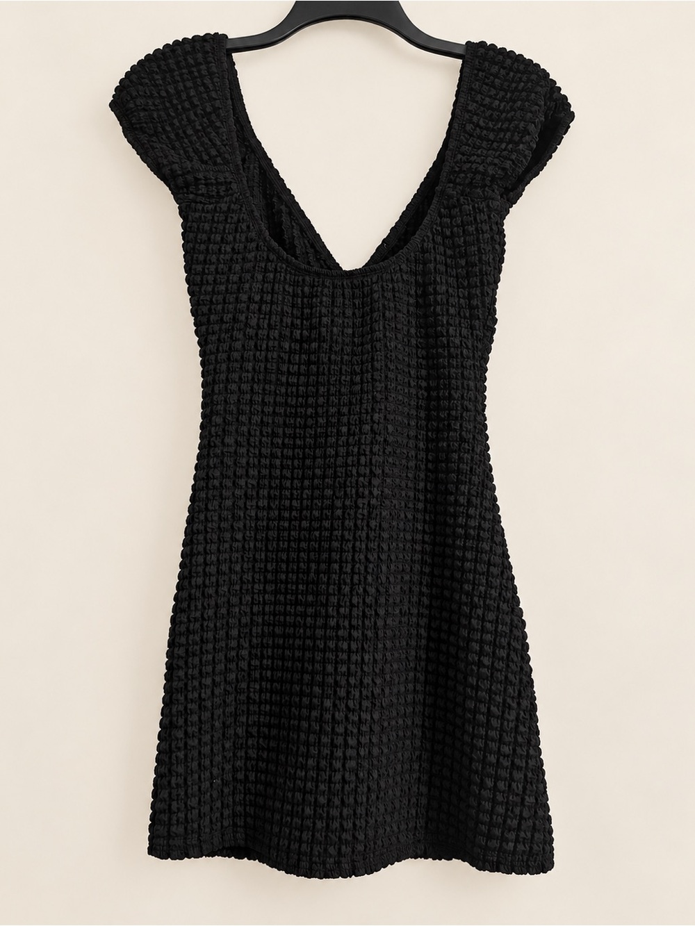 NWOT SHEIN Black Textured Cap-Sleeve Mini Dress